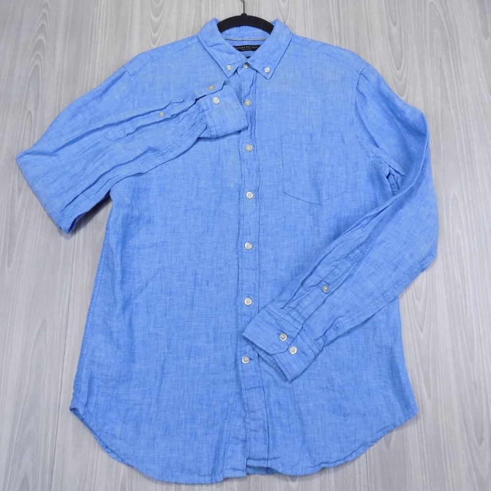 Banana Republic Camden Fit Linen Shirt Mens S Blue Button-Down 583686-03 EUC